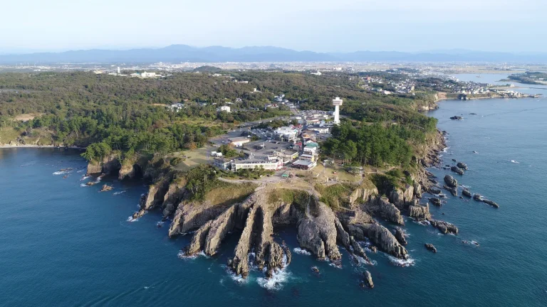 上空から見た東尋坊の海岸線（福井県）